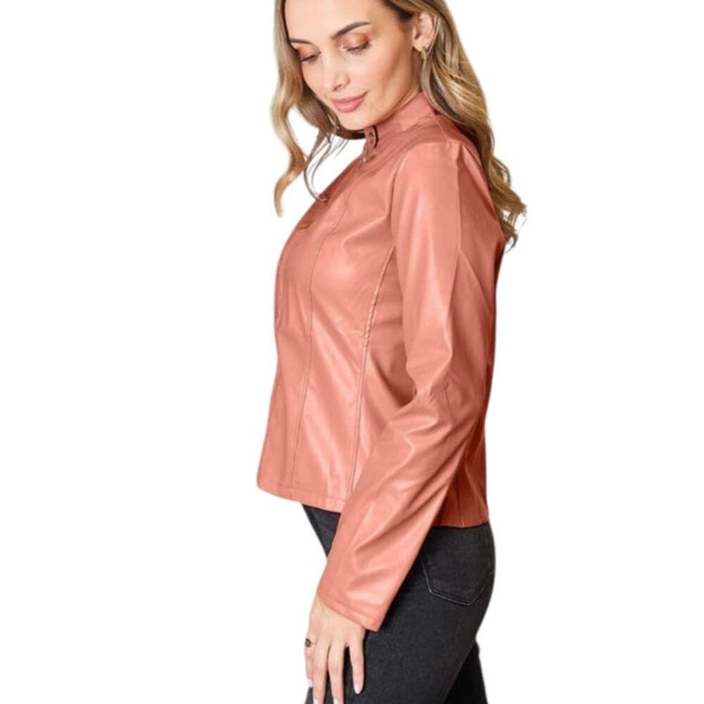 Wilson Vintage Rare Pink 100% Leather Bomber Moto Zip Up Jacket Zip Size Large - Picture 1 of 12